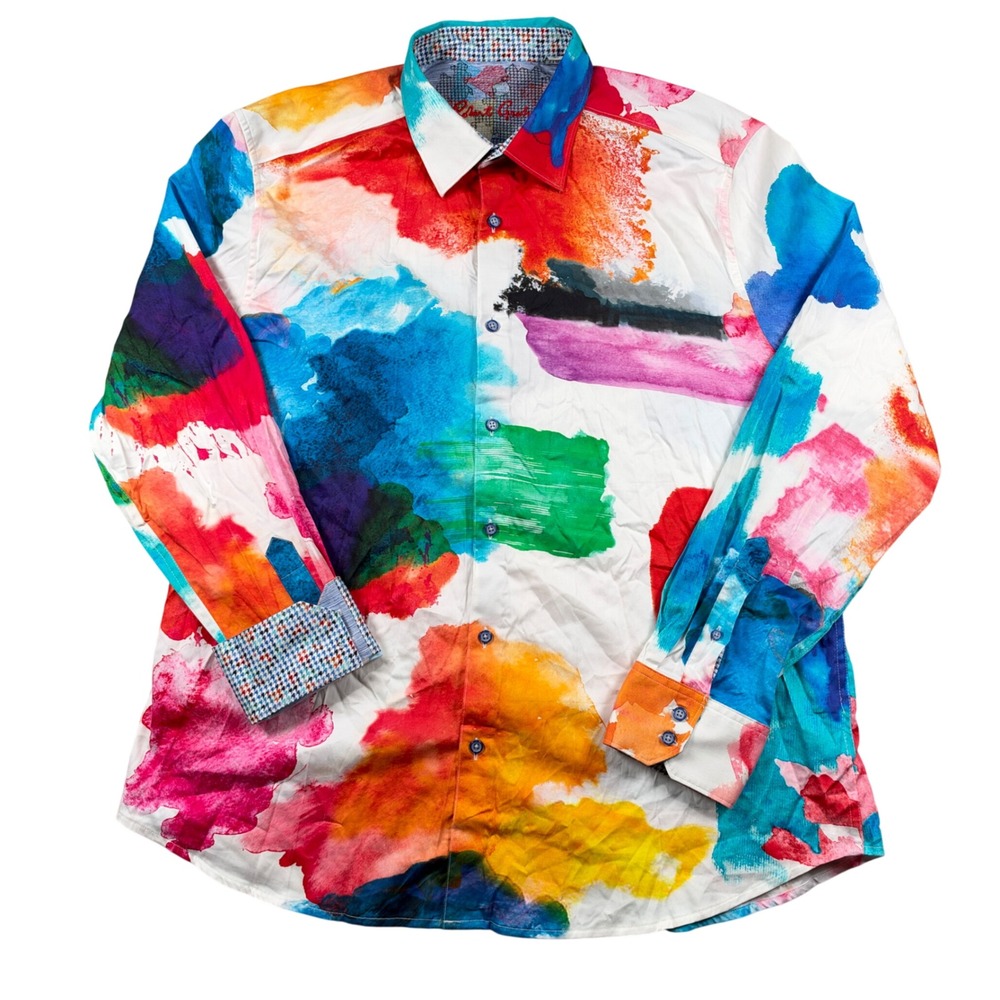 Robert Graham Button Down Shirt Mens 2XL Multicolor Watercolor Splatter Classic